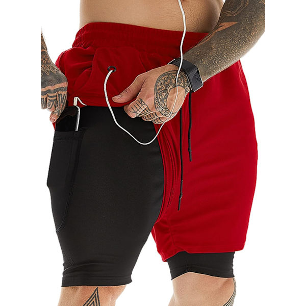 2-i-1 träningsshorts för män, 7 tum, lätta, atletiska gym shorts med