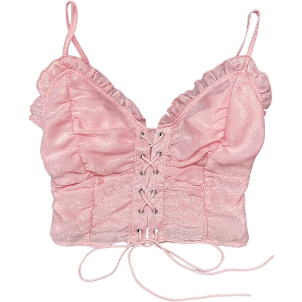 Kvinde Plus Størrelse Snøre V-hals Rynket Ryg Crop Cami Tank Top Camisole