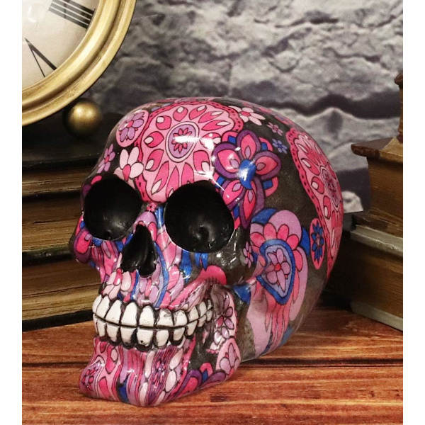 Ebros Gave Día de Muertos Fuschia Pink Metronome Floral Tattoo Sukkerkranie Statue Som Dekorativ Rekvisit Gotisk Spøgelsestema Skelet Multi