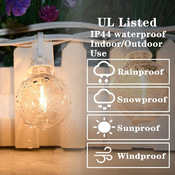 G40 Utomhus ljusslingor LED 25FT Patio ljusslingor, LED Vattentät krossäker dimbar hängande globlampa för trädgårdsbistrofestgård dekor,