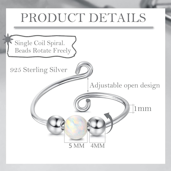 925 Sterling Silver Ångest Ring - Pärlor Roterar Fidget Spinner Ringar