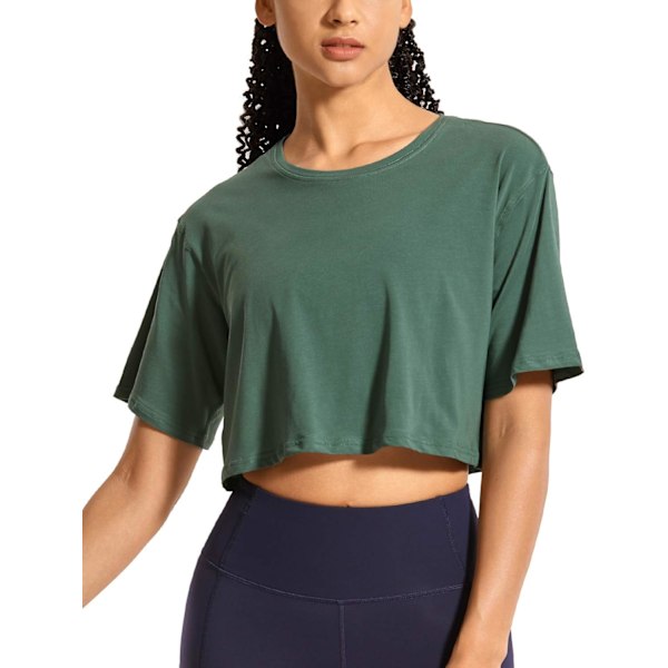 Kvinners Pima Bomull Trening Crop Tops Korte Ermer Yoga Skjorter Casual Athletic