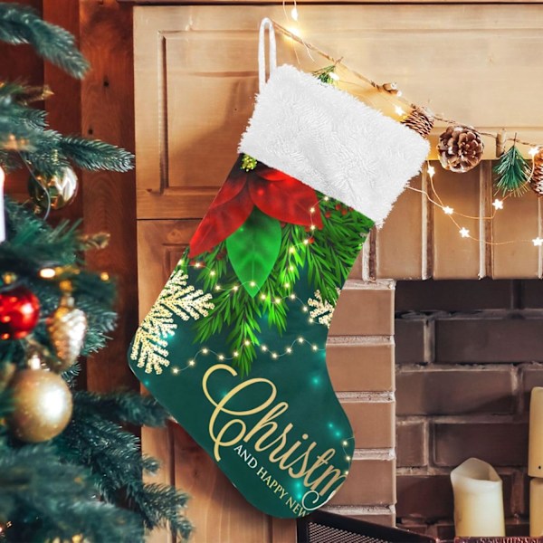 Jule-Strømpe, Personlige Jule-Strømper 2-pakning Glædelig Jul Poinsettia Pine Grene Grøn 18 tommer Jule-Strømper Hængende Pynt