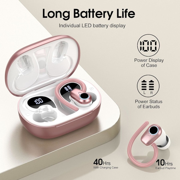 Bluetooth 5.4 Langattomat Kuulokkeet - 4 ENC Melua Vaimentavaa Mikrofonia, 50H Toistoaika, IP7 Vedenkestävä (Ruusu)