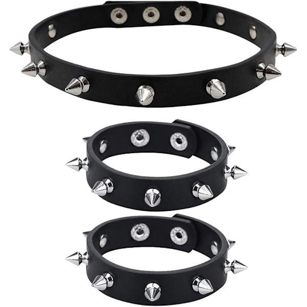 Lær Studded Armbånd Choker Punk Spike Nagle Mansjett Metall Svart