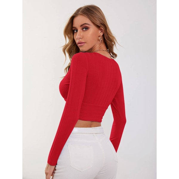 Kvinners dyp V-hals lang ermet kryss wrap crop topper