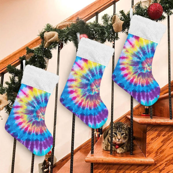 Julklapp, personliga julklappsstrumpor 2-pack Regnbåge Tie Dye Swirl Gradient 18 tum Julstrumpor Hängande Ornament Kamin för