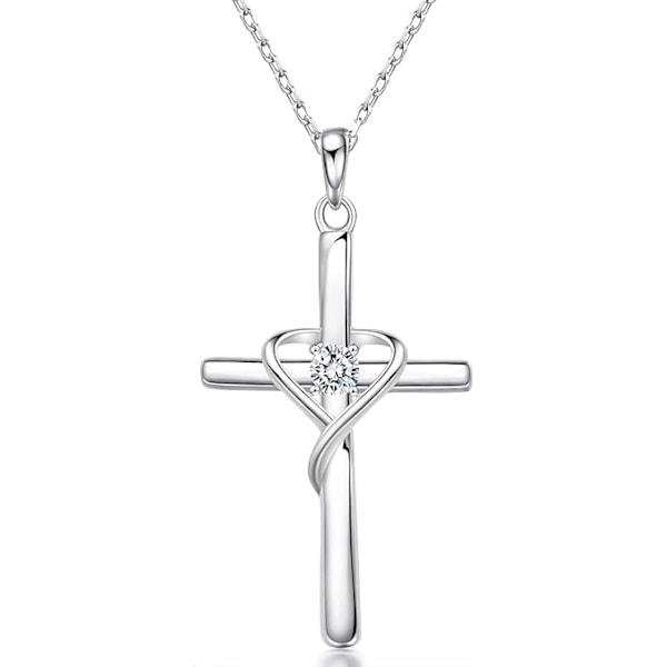 925 Sterling Silver Korshalsband - 5A CZ Födelsesten & 14K Guld/Roséguldpläterad - Unisex Smycken för Högtider & Vardag