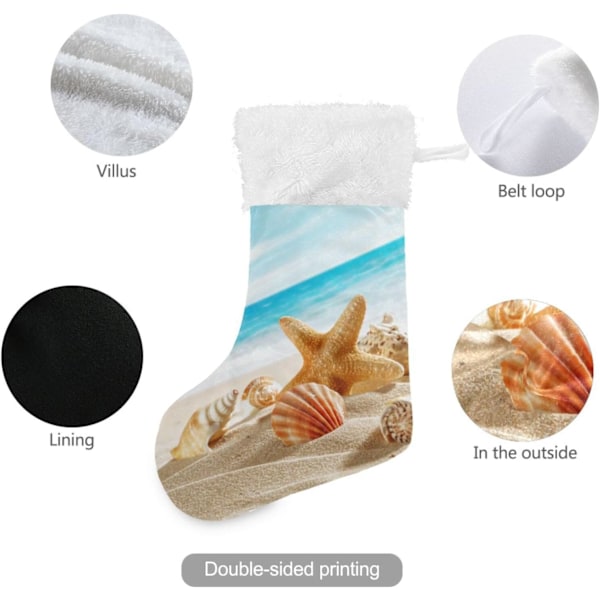 Julklapp, personliga julklappsstrumpor 2-pack Mussel Strand Söstjärna Hav 2 18 tum Julstrumpor Hängande Ornament Eldstad för B