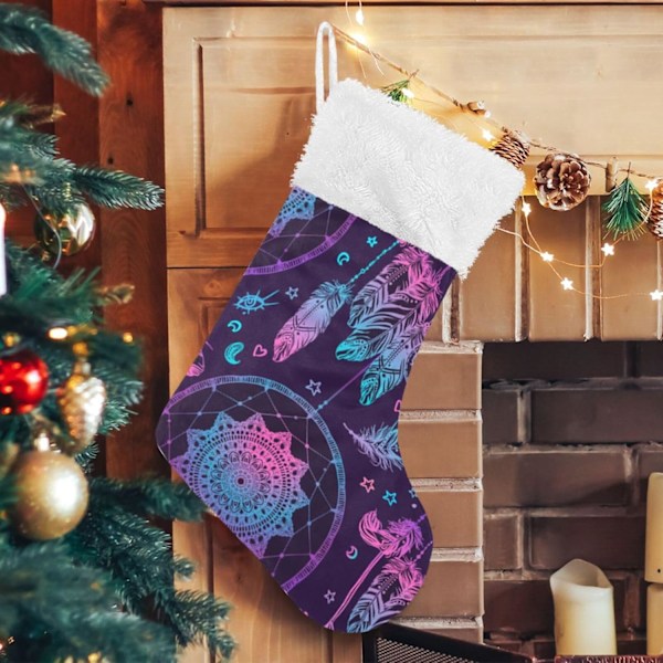Julklapp, Personliga Julklappsstrumpor 2-pack Boho Drömfångare Fjädrar Måne 18 tum Julstrumpor Hängande Ornament Kamin för Träd