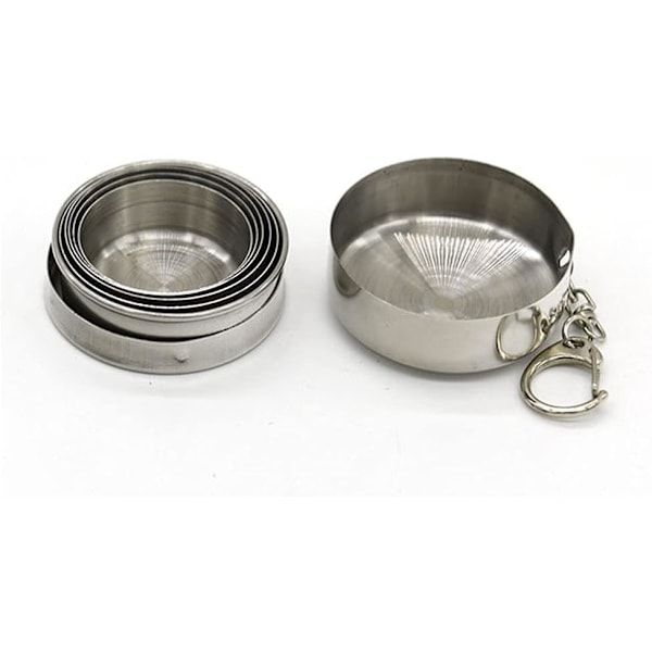 Sammenklappeligt Krus i Rustfrit Stål med Låg & Nøglering - 75ml/2.5oz Genanvendeligt til Camping, Vandring, Udendørs | 2 Pak