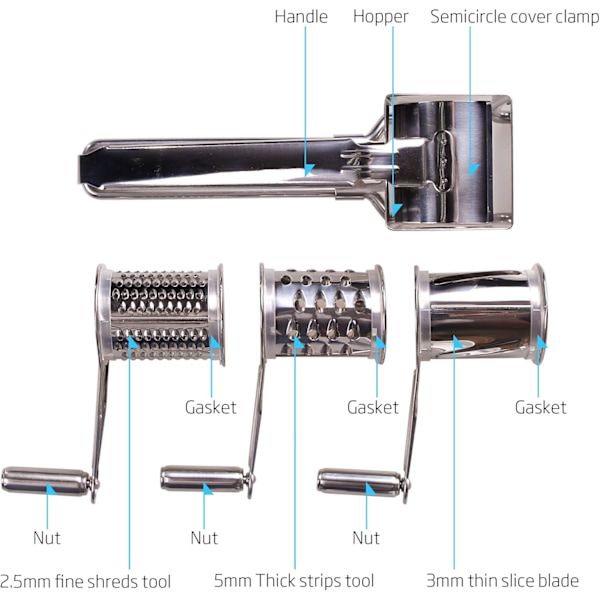 Roterende ostehøvel - Osteskutter Slicer Shredder med 3