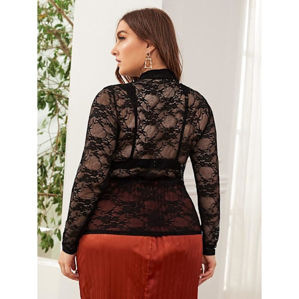 Kvinners Plus Size Blomstermønster Mock Neck Sheer Mesh Tee Shirts Topp