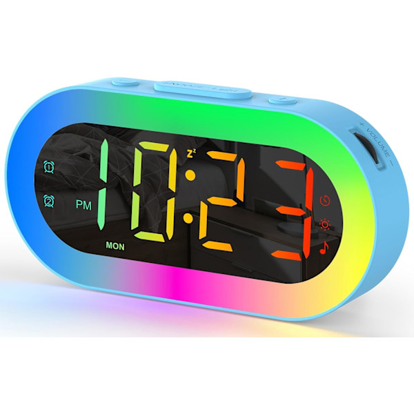 Kids Alarm Clock with Night Light for Bedroom, Color Changing Alarm Clock with USB Ports, Dimmer, Timer, Sound Machine, Customize Alarm, Small