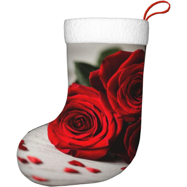 Julepynt Strømper med Rose - Holdbare, Farverige og Sjove Festlige Dekorationer - Jule Strømpe Pejs Ornamenter Jule Socke Gave Slik B