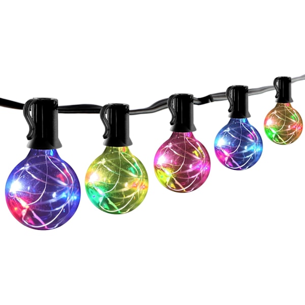 RBG Patio String Light 38FT 5V丨 8 Färglägen丨G40 30 Glas LED-lampor (3 reserv) 丨E12 0,5W 丨 IP44 Vattentät Sladdad Elektrisk Hängande Bistro-ljus