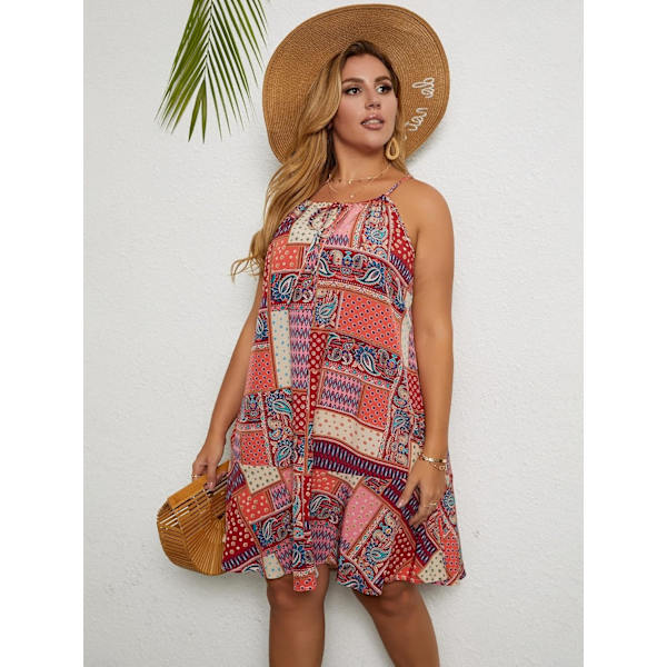 Kvinnors Plus Size Boho Paisley Patchwork Print Volang Kant Ärmlös Halterneck