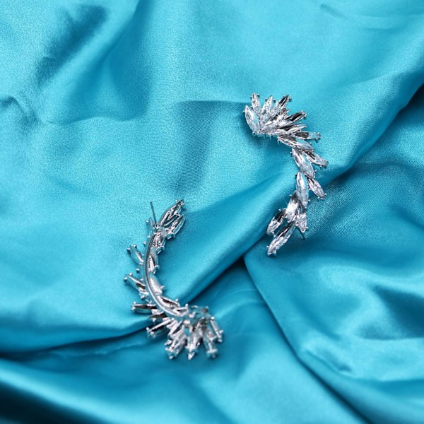 Kvinde Krystal Rhinestone Blad Klatrere Crawler Øreringe Sjov Guld Sølv Øre