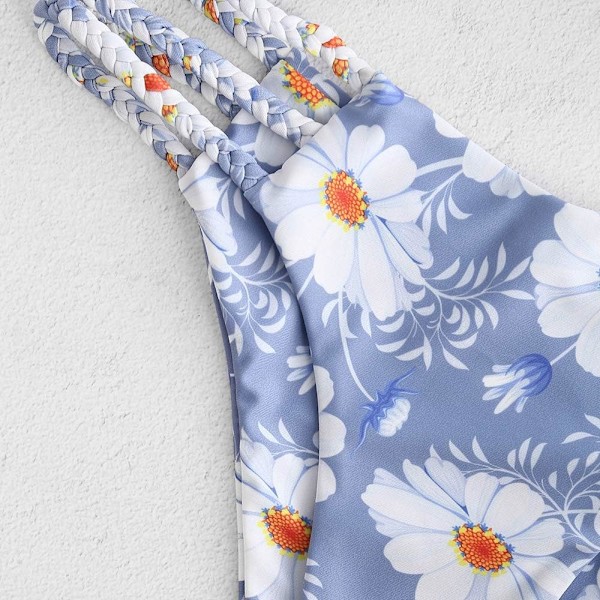Dames Bred Stropper Binde Knude Flettet Blomster Bikini Sæt Todelt Badetøj