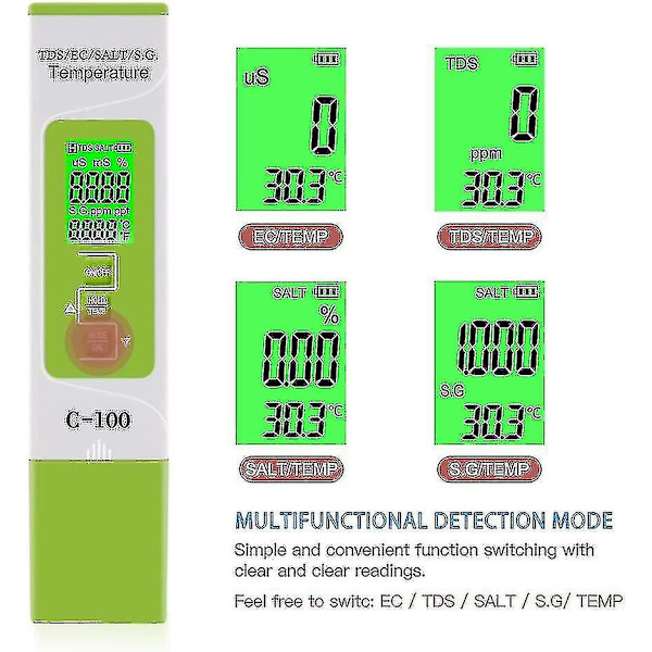 5-i-1 digital vattenkvalitetstestare för test av Tds/ec/salthalt/sg./temperatur med hög noggrannhet, test för dricksvatten, hem, simning -krygv