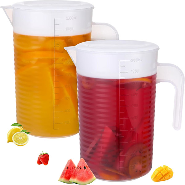2 stk. saftkande med låg, 2L vandkande istekande drikkevarebeholder køleskabskande til mælk, juice, iste, limonade, køleskabsdrikkebeholder