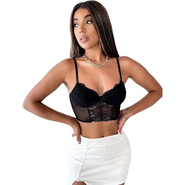 Kvinners gjennomsiktig blonder crop top stretch spaghetti stropp crop