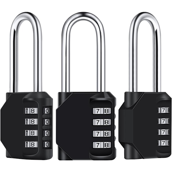 3 Pack 2.6 Inch Long Shackle Combination Lock,  4 Digit Outdoor Waterproof Padlock, Plated Steel Combination Clasp & High Security for Fence,