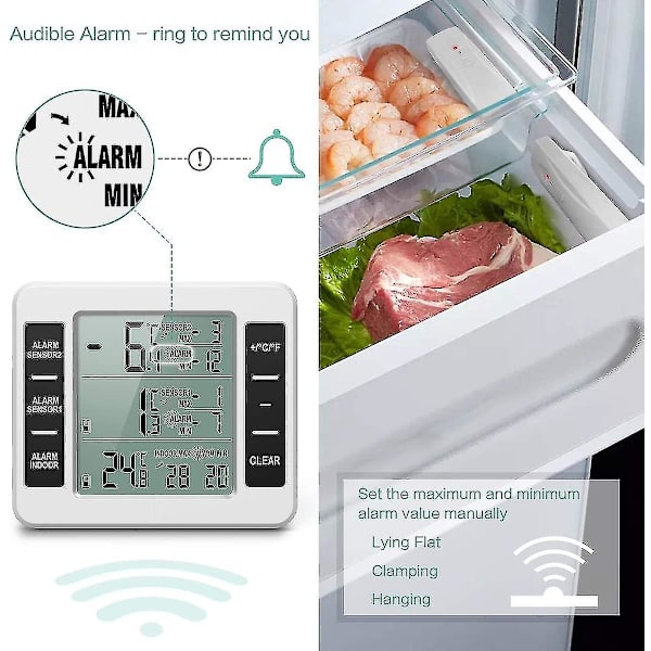 Kjøleskapstermometer, trådløs digital frysetermometer