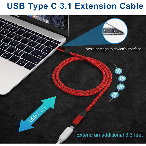 USB Typ C förlängningskabel 0,65 fot 2-pack. Usbc 3.1 Gen2