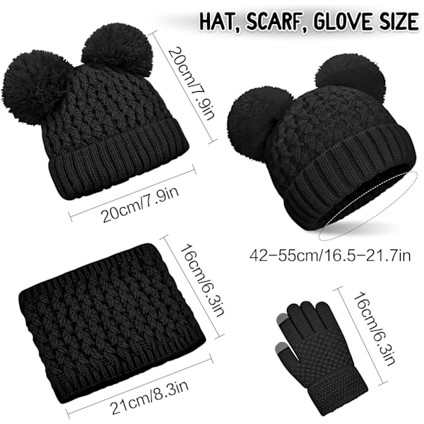 Barne Vinter Varm Lue Hett & Skjerf Sett - Dobbel Pom Pom (3-8 år)