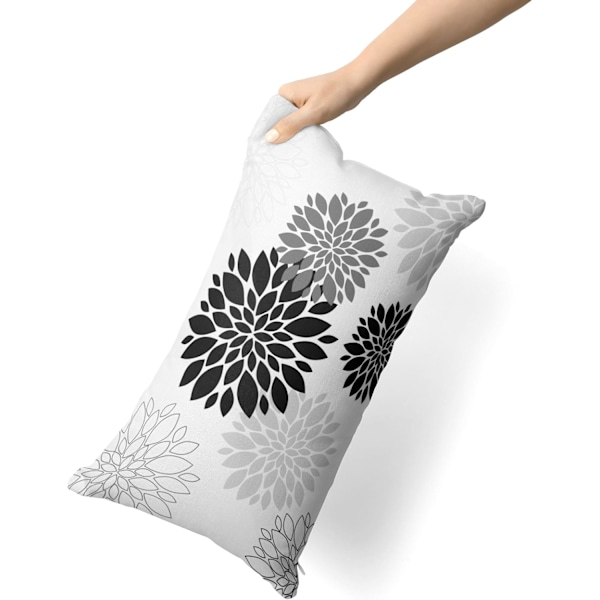 Svart vit grå kuddfodral 12x20 tum Dahliablommor Sommar Höst Dekor Thanksgiving Höst Soffa Ländryggkuddfodral Set om 2 Heminredning för