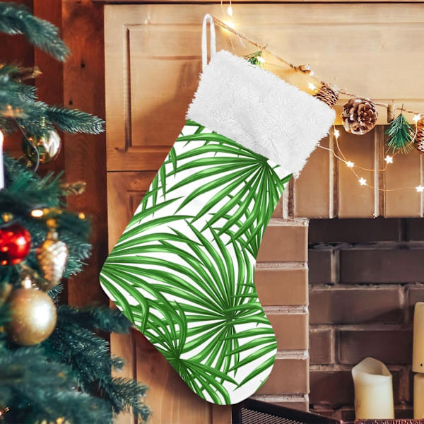 Julklapp, personliga julklappsstrumpor 2-pack Palm Leaf 45,7 cm Julstrumpor Hängande Ornament Eldstad för träddekoration 17.71x1