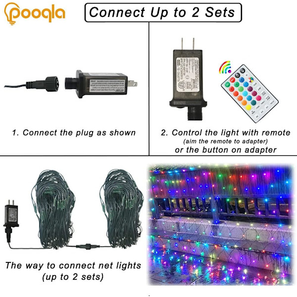 RGB-nätljus, julbelysning utomhus med färgväxling, 14,8 x 4,9 fot 240 LED julnätljusdekorationer, anslutningsbar