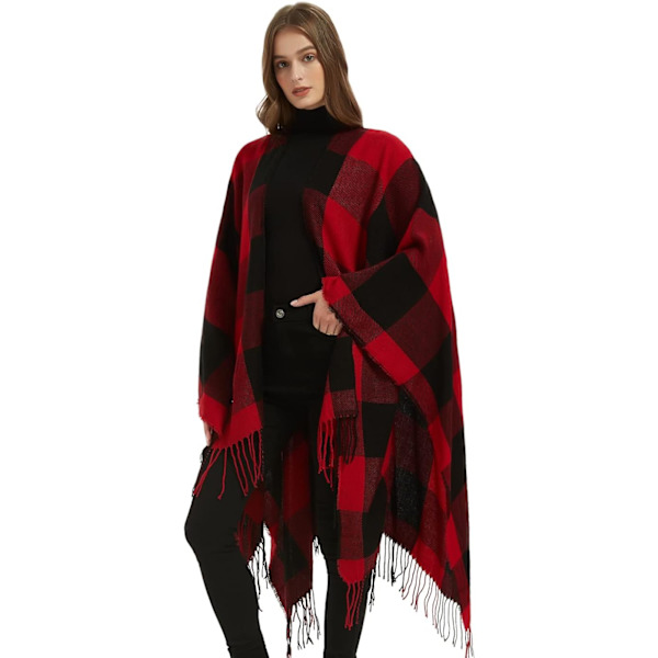 Tryckt tofsponcho cape dam höst/vinter filt sjal wrap