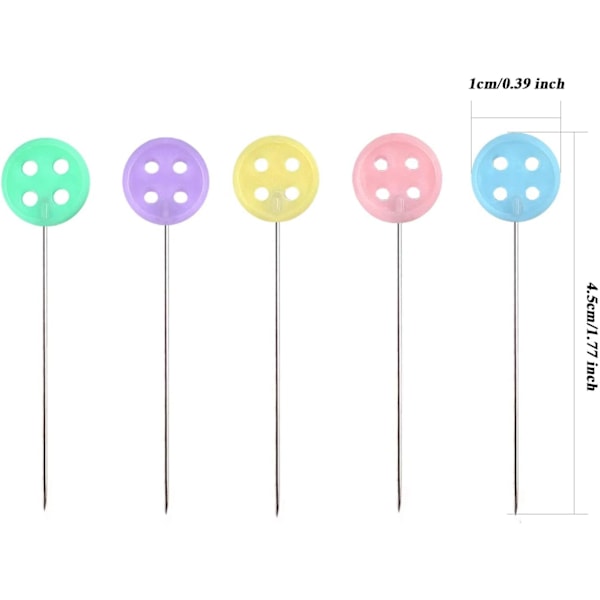 200 ST stift med flatt hode, rette nåler, synåler for stoff, knappenåler med fargede hoder