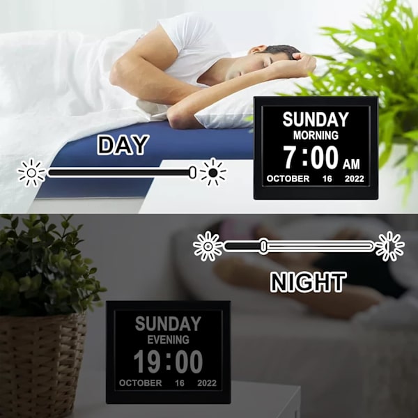Digital kalender dag ur - Ekstra stor digital ur til svagtseende, ur til ældre, programmerbar medicinpåmindelse Bedste gaver til mor(8