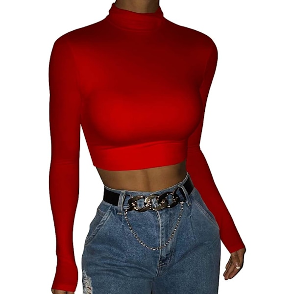 Langærmet Crop Top til damer med polokrave - Sexet Basic Cropped Top Shirt