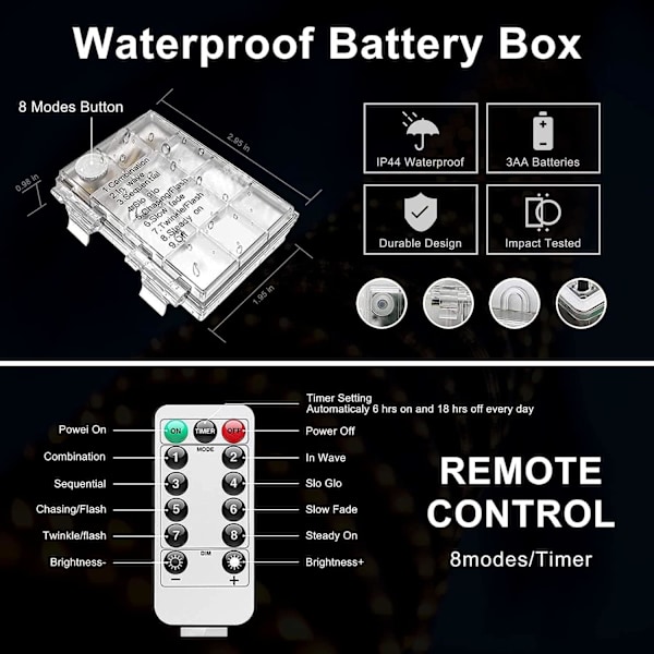 2-pack rosa replampor batteridrivna ljusslingor inomhus utomhus vattentät, vardera 33ft 100 LED 8-läges repfe-lampor, rosa batteridriven rosa 2