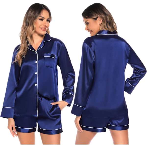 Womens Silk Satin Pyjamas Set Langærmet Loungewear Todelt Nattøj
