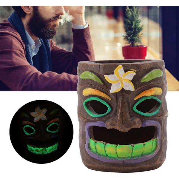 Tiki Totem pennhållare, nyhet fluorescerande harts Tiki Totem pennkopp, Tiki prydnad pennkopp för penna, penna, borste och kontorsmaterial Tiki dekoration Tiki Totem