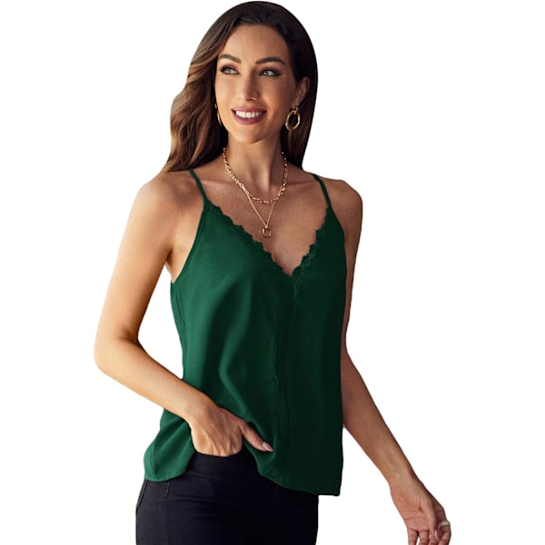 Kvinners V-hals Kontrast Blonder Trim Spaghetti Stropp Camisole Cami Tank Top