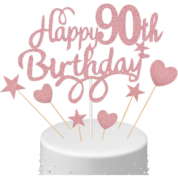 8 stk 90-års bursdagskake sett - glitterdekorasjoner