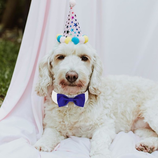 Elegant Hundesløjfe - Sød Tuxedo-Sløjfe med Justerbar Hvid Krave til Formelle Kæledyr - Perfekt til Valentinsdag, Bryllupper og Fødselsdage Blå Blå