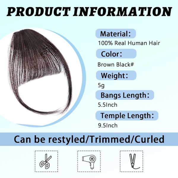 100 % äkta människohår Wispy Bangs Clip i hårförlängningar Fake Bangs