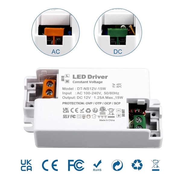 12V 15W LED-driver - Konstant spændingstransformator til LED-belysning