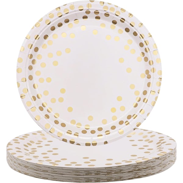 Disposable Paper Plates - 7-inch 50 Pcs White Plates with Gold Dots