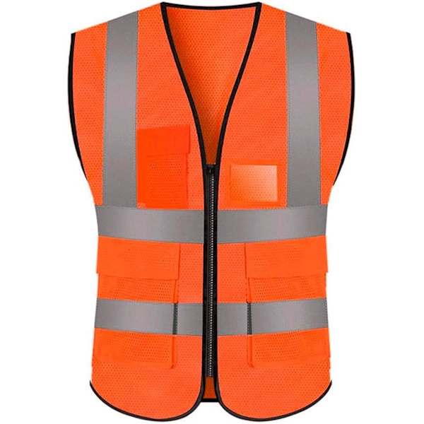 Superstor orange mesh säkerhetsväst med fickor och dragkedja, hög synlighet