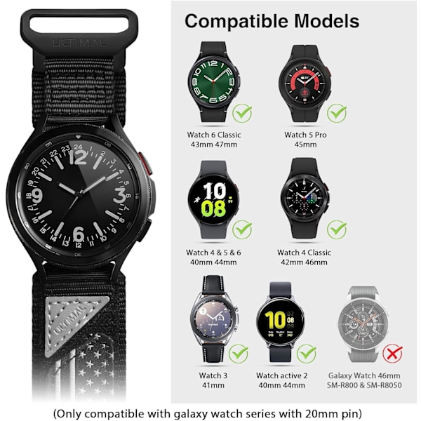 Kompatibel med Galaxy Watch 7 40mm 44mm(2024), for Galaxy Watch 6 Band 40mm Smart Watch Band for Women Men,20mm Sport Nylon Strap Designet