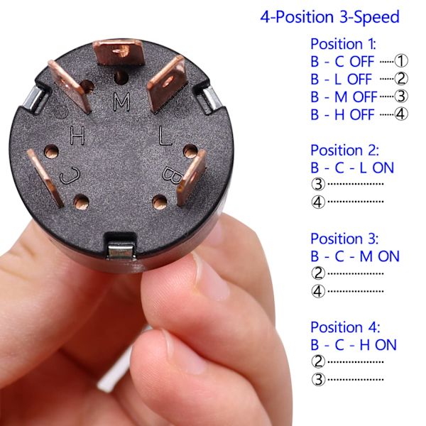 Drejekontakt 4 position 3 hastighed ventilator kontakt 12A 250V/16A 125V metal