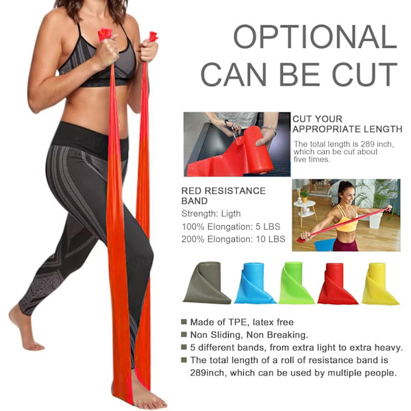 Professionella bulkrullar. Elastiskt band för sjukgymnastik. Elastisk träning för återhämtning, sjukgymnastik, yoga, rehabilitering, fitness, röd - ljusröd - ljus